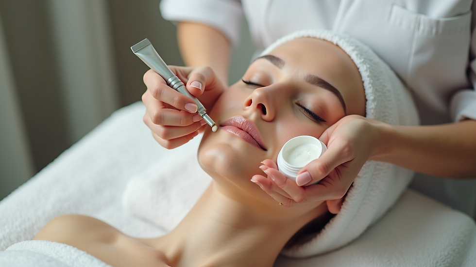 High angle view of a skincare professional preparing gentle products for a facial