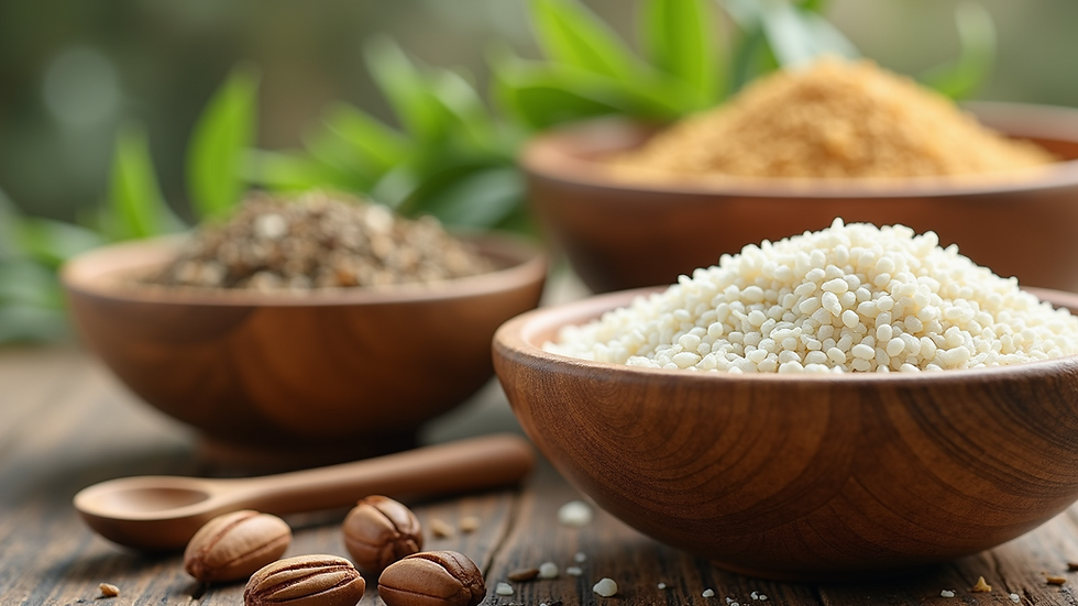 Close-up view of natural skincare ingredients in bowls