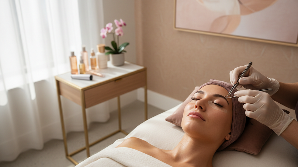 Eye-level view of a softly lit treatment room with calming decor