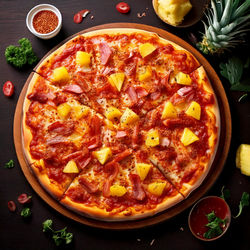 Firefly A tropical pizza twist featuring tangy BBQ sauce, sweet pineapple chunks, smoky ha