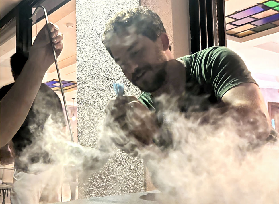 Zack treating us to his infamous frozen chocolate lava cake on our first night.