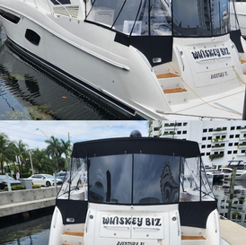 Custom full black enclosure with strata glass for Sea Ray 60 Sundancer, Fort Lauderdale, Miami 