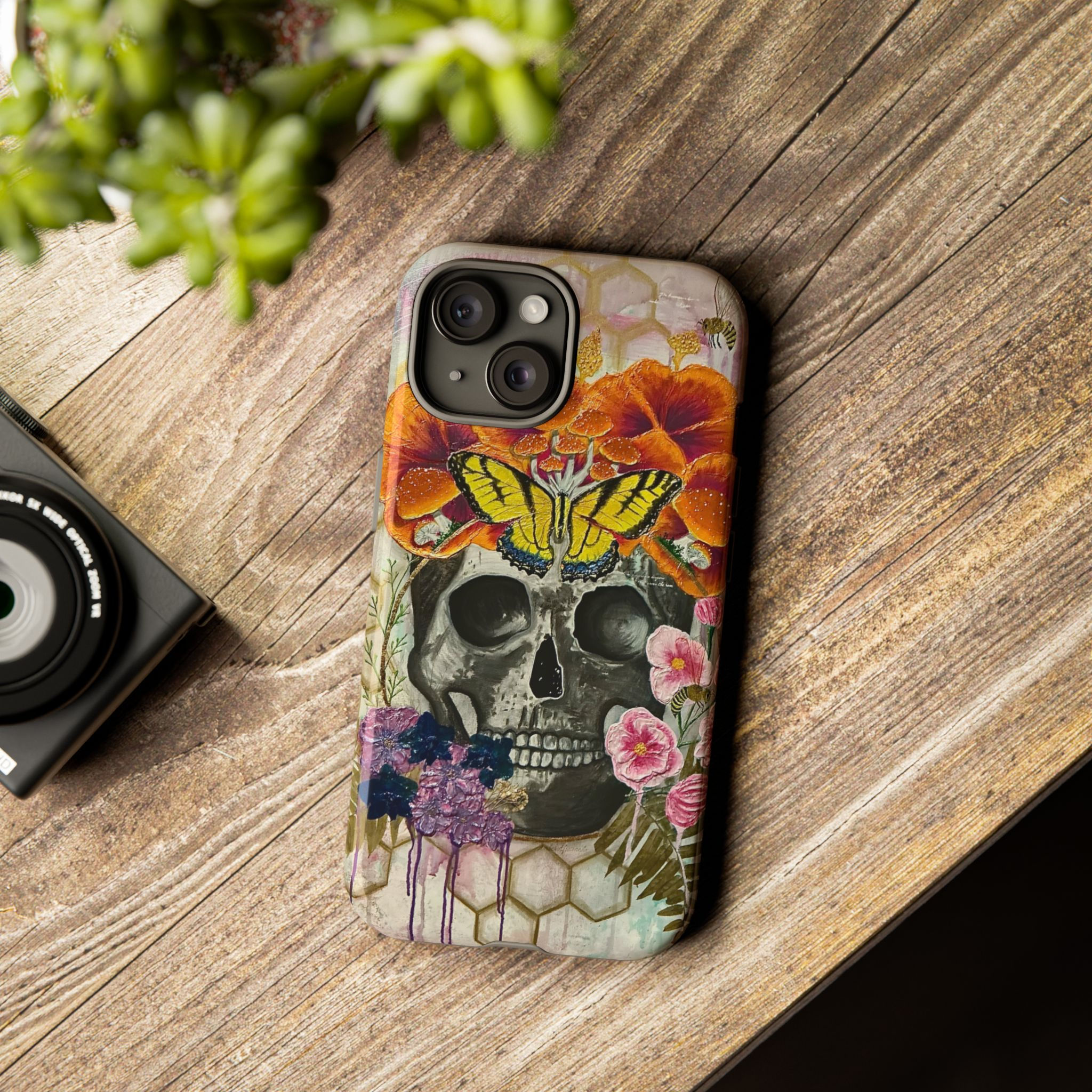 Artistic Phone Case with Floral Skull