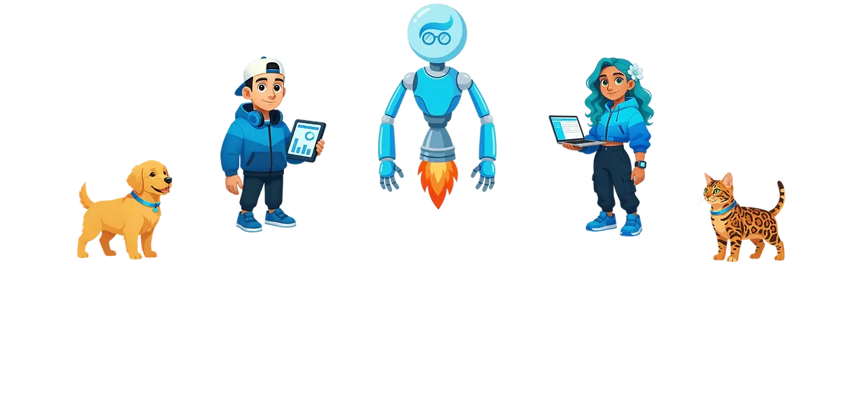 Los 5 personajes de la Plataforma Testfloow.