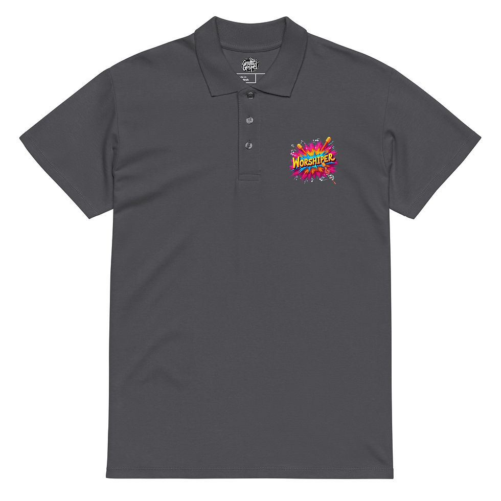 Thumbnail: Worship- Front & Back Large Print   -Premium polo shirt