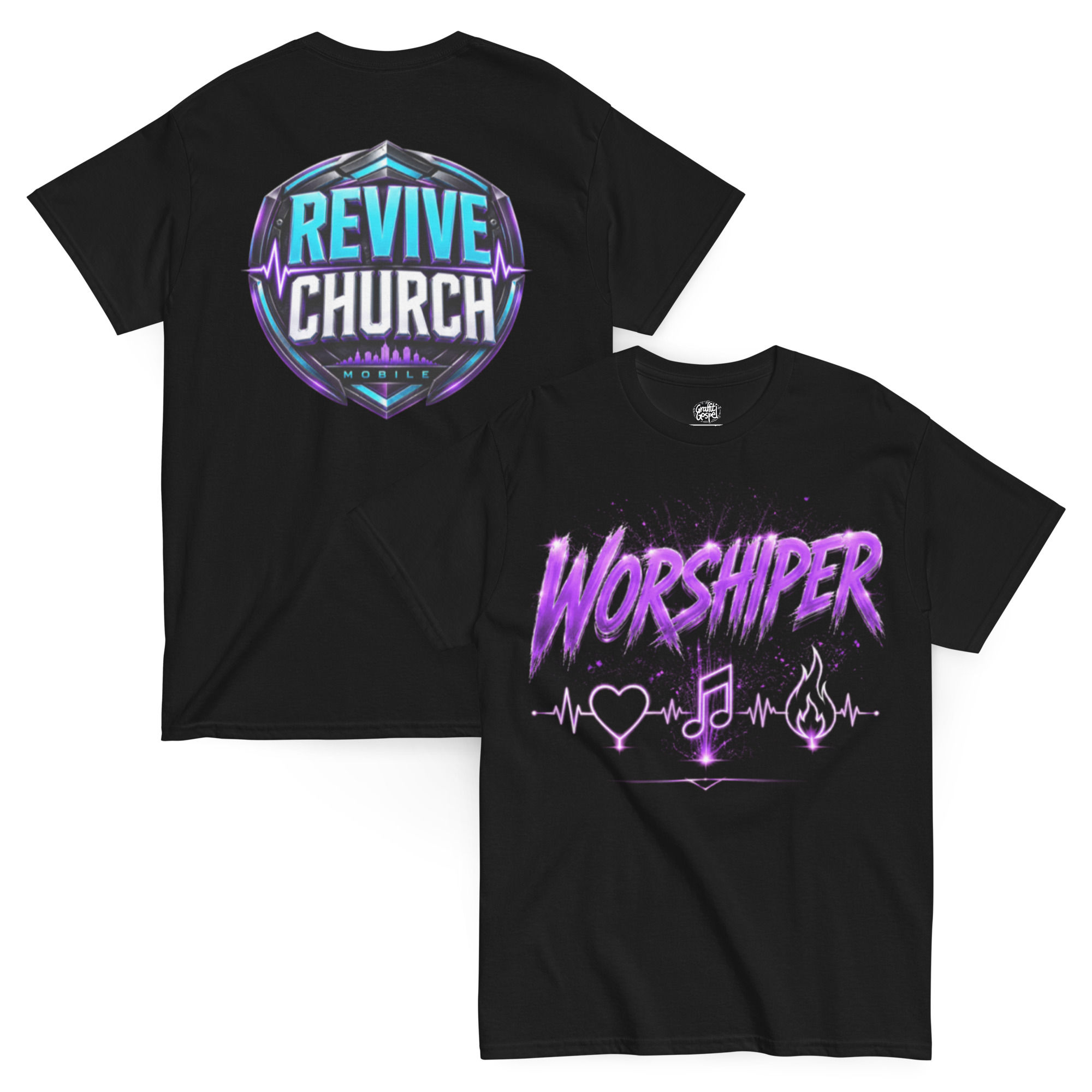 Worshiper Purple with Blue/Purple Revive logo Front and Back