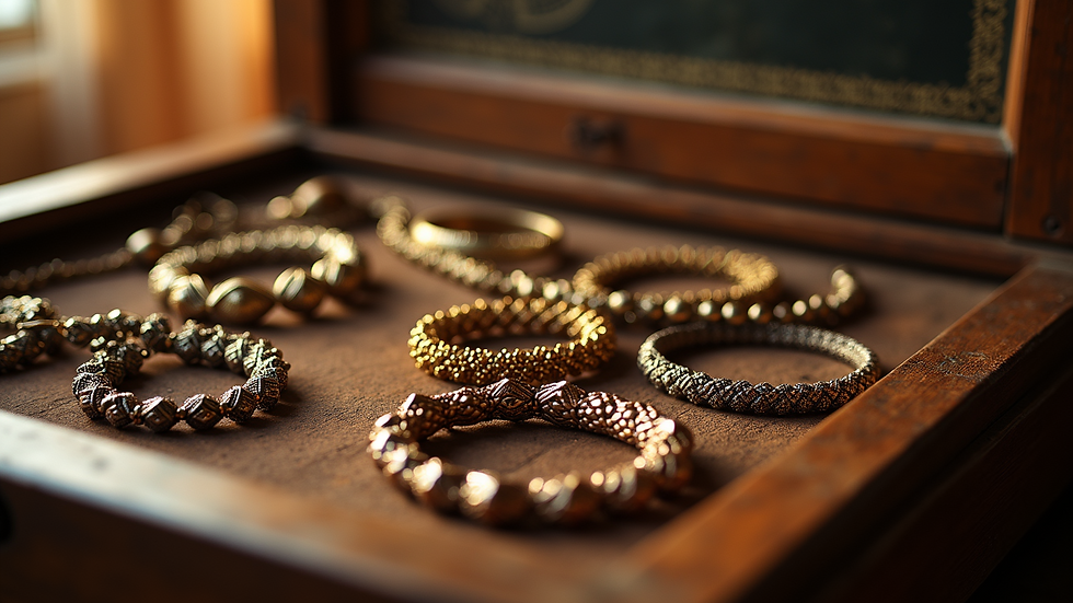 High angle view of a bracelet collection