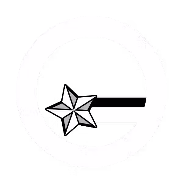 Custom minimalist monochrome graphic emblem featuring a geometric star accent and trailing line motif | STYLOFUZE