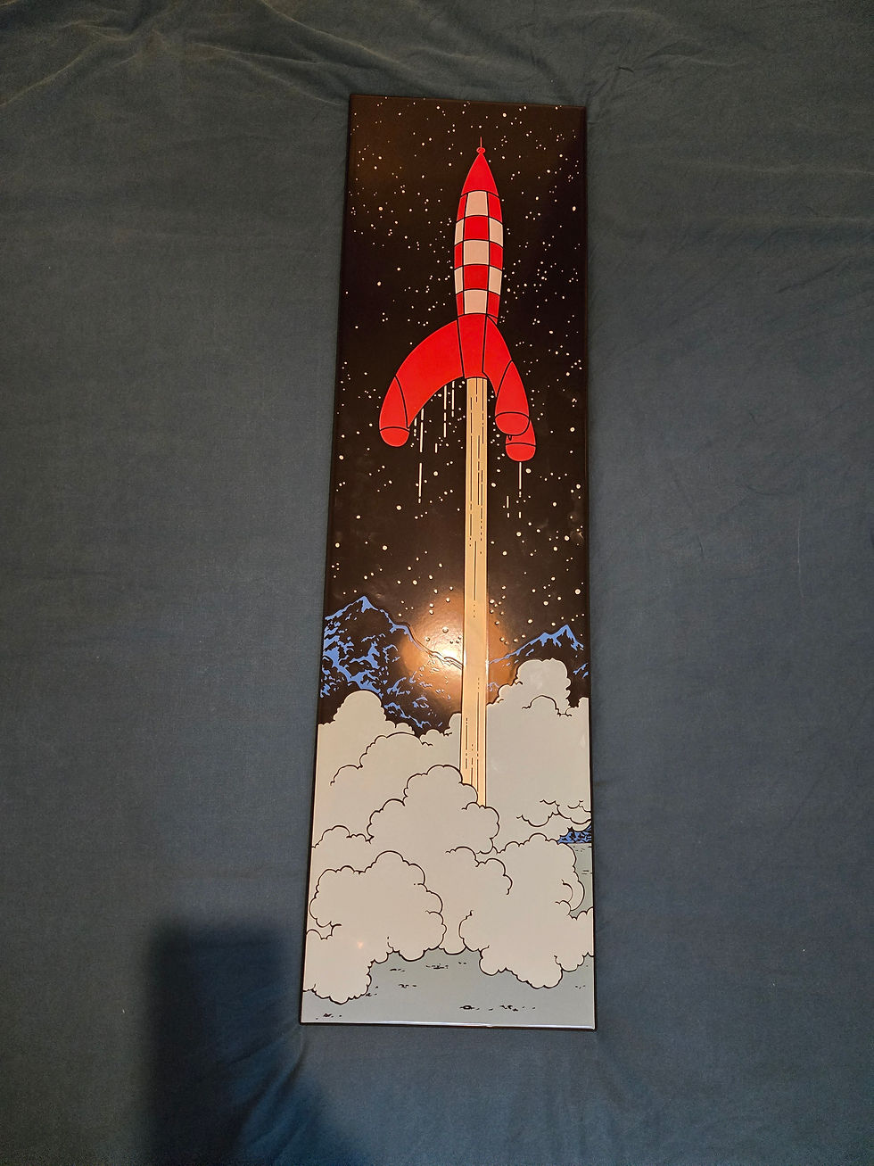 Plaque emaillée verticale Tintin fusée quittant la lune