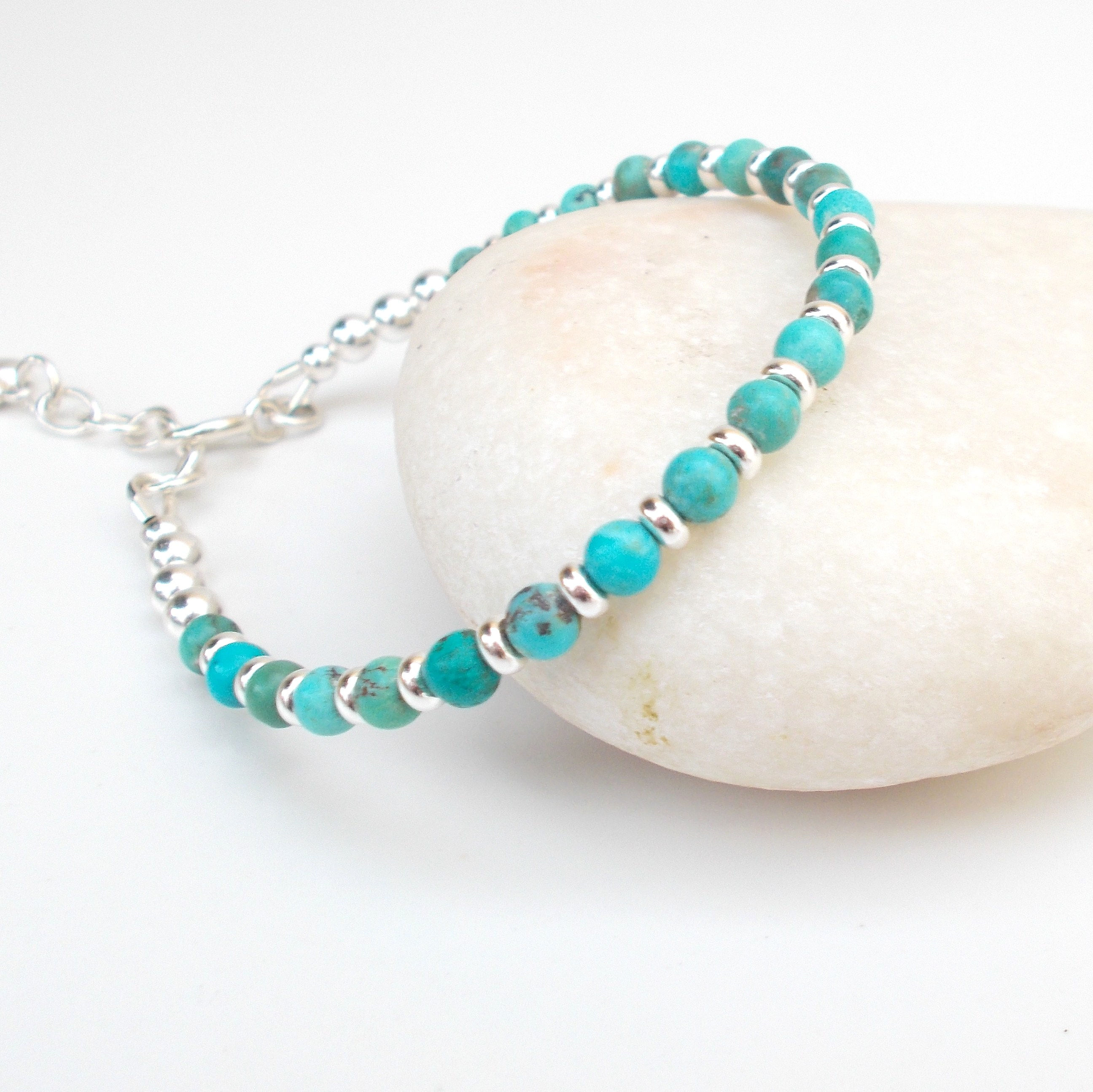 Delicate Natural Turquoise and Sterling Silver Bracelet, Adjustable
