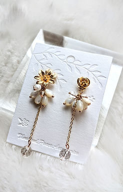 耳環、珍珠貝殼(4*8mm)、白水晶(5mm)、包14K金