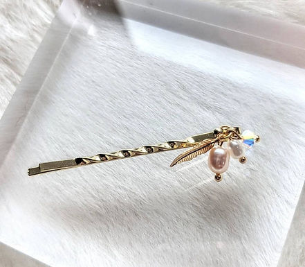髮夾、淡水珍珠(5mm)、Swarovski水晶(4mm)、包14k金