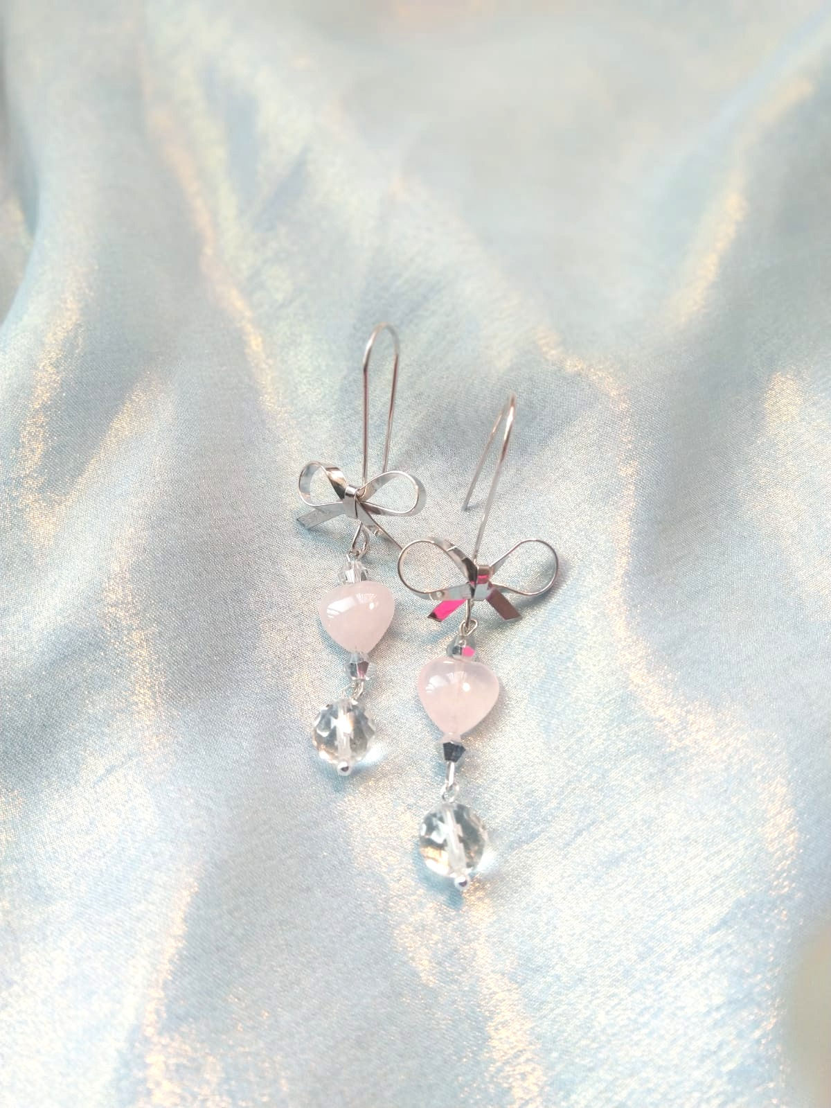 Earrings耳環/  Rose Quartz粉晶(5mm)、Crystal水晶(4mm)、18kGold-plated包金