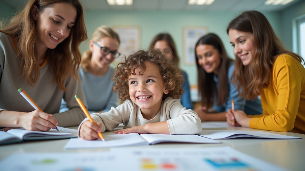 Close-up view of a group of educators collaborating around a table
