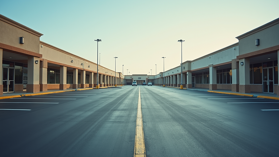 Eye-level view of a clean and well-marked commercial parking lot