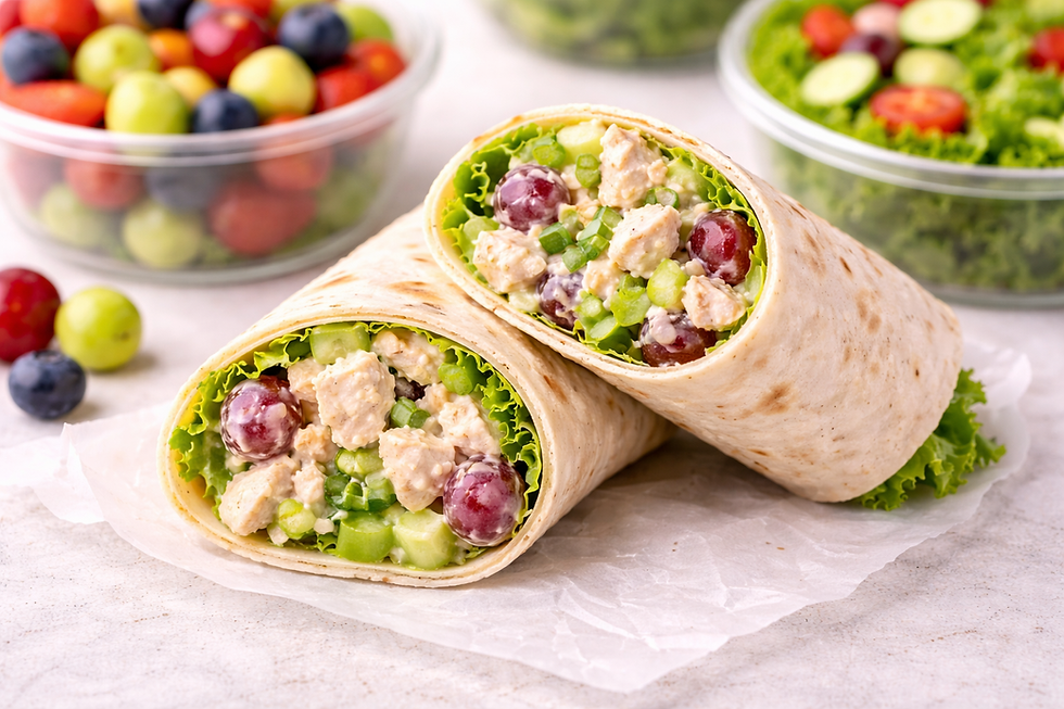 Fresh chicken salad wraps on parchment.png