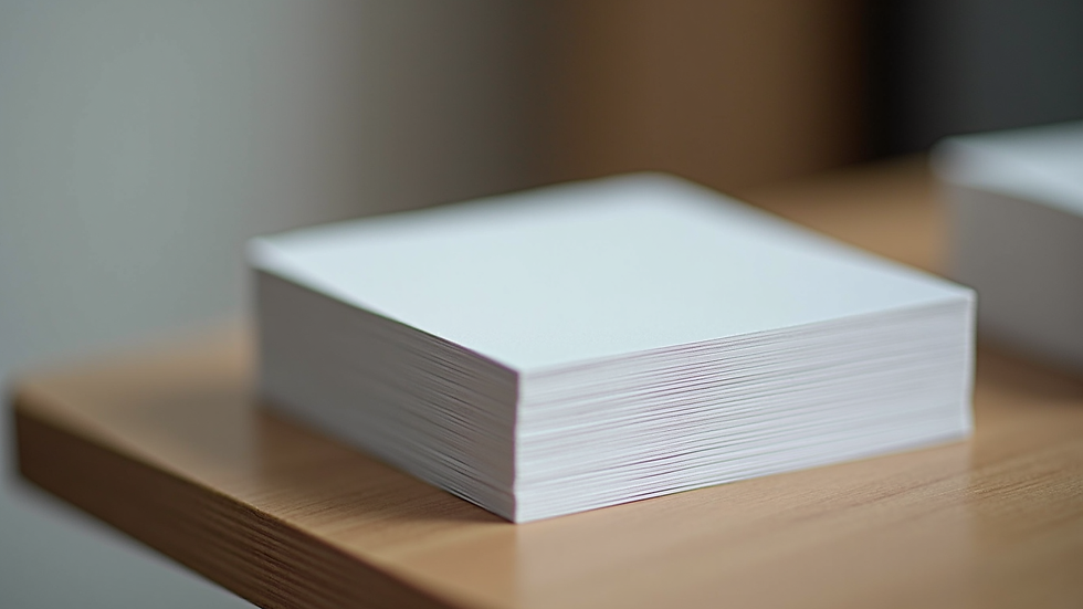 Close-up view of freshly printed business cards stacked neatly on a table