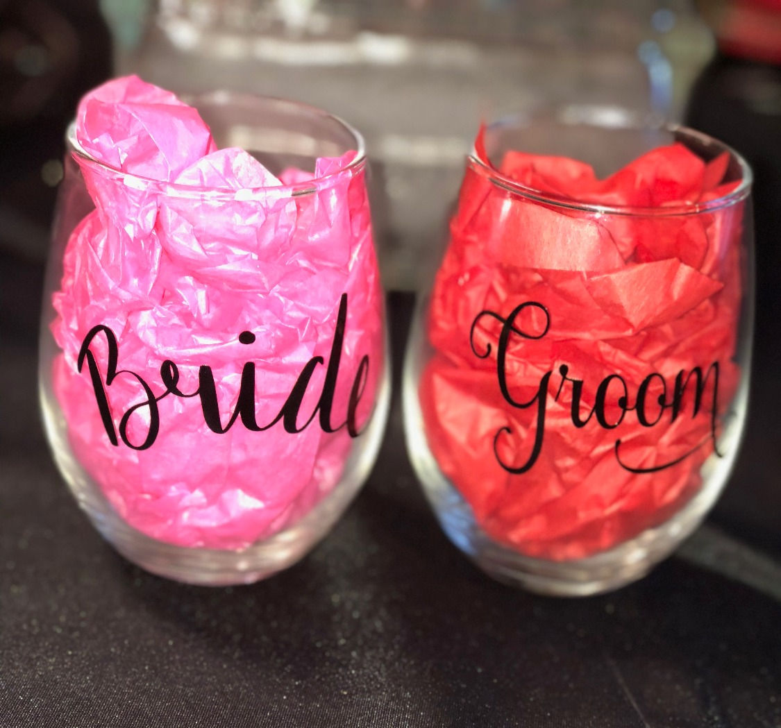 Bride and Groom Stemless Wine Glasses