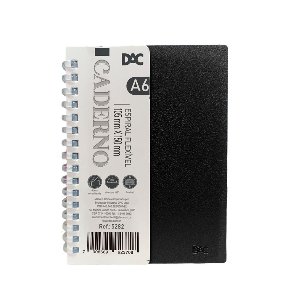 Caderneta A6 Espiral Flexível Preto Smart DAC