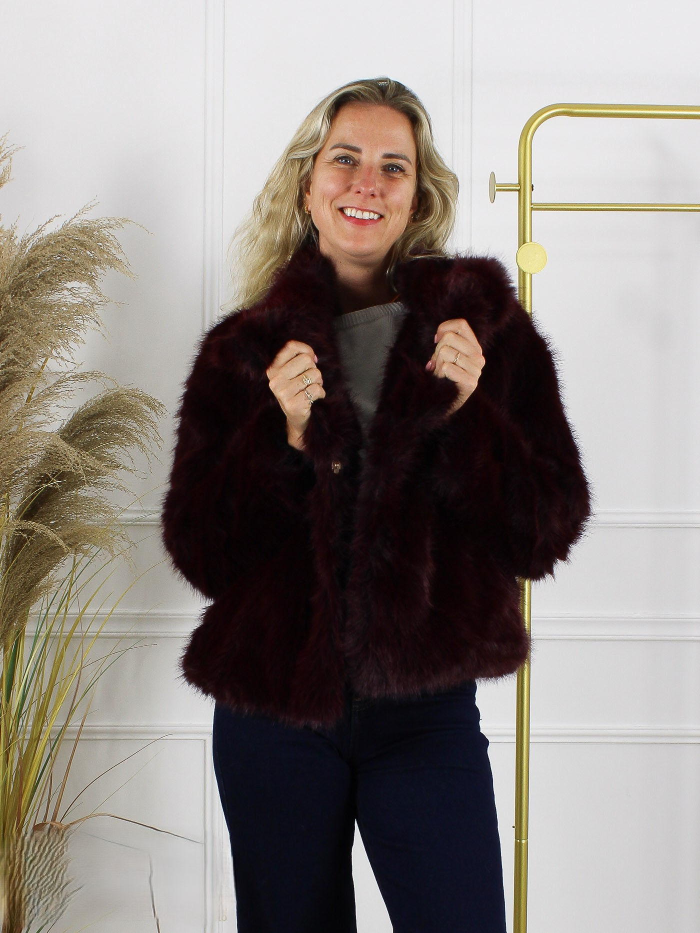 Faux fur coat - Bordeaux