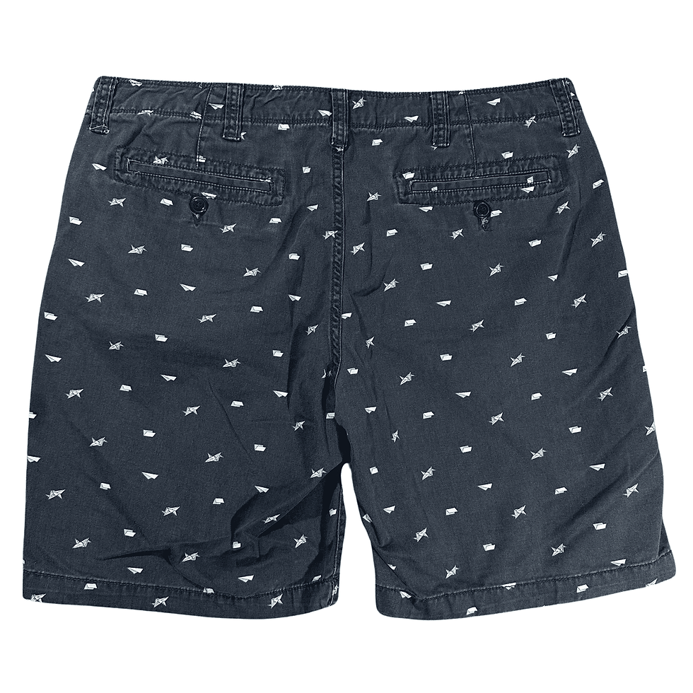 Arizona Jeans Co Men's 38 Blue Khaki Shorts Paper Cranes Print Back View