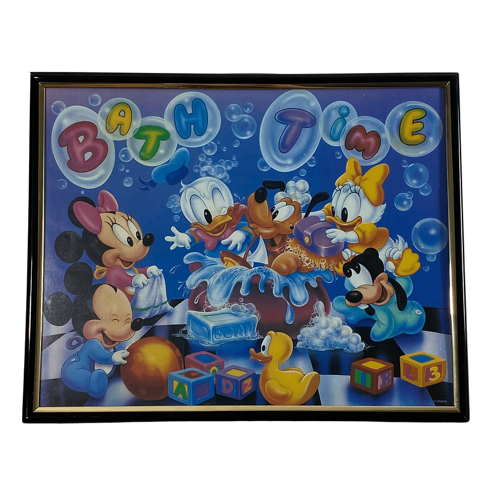 Vintage Early 2000s Disney Baby Characters Bath Time Framed Poster Front View