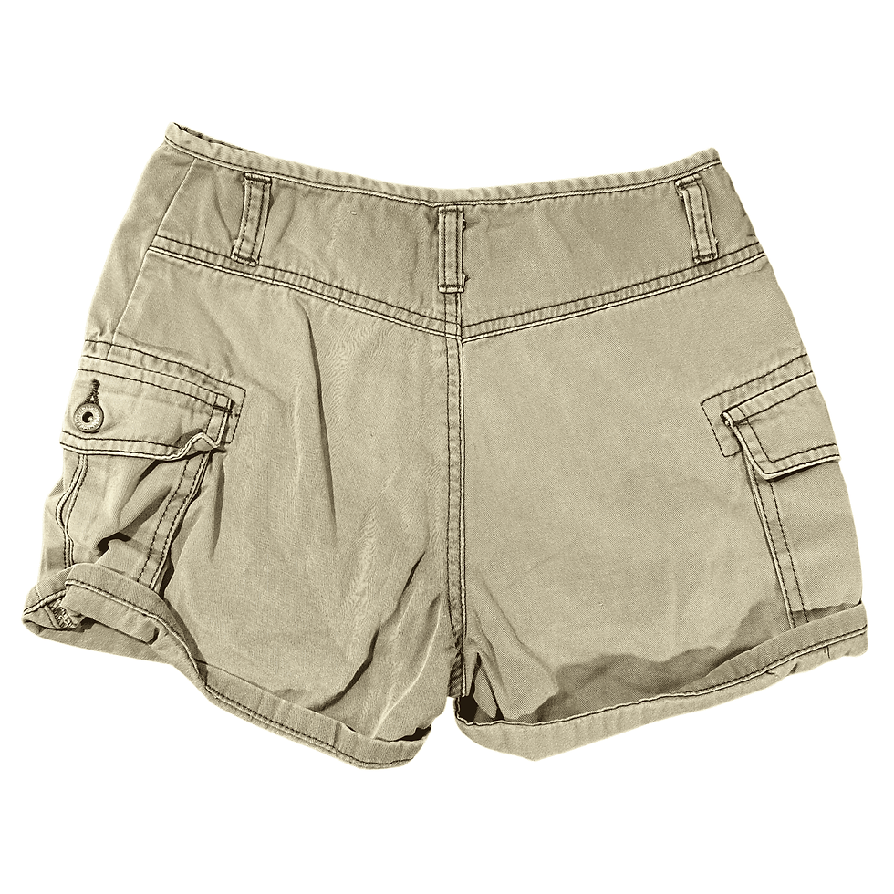 Back view of Union Bay Girl's Size 10 khaki safari cargo shorts, showcasing the cargo pockets and stitching details.