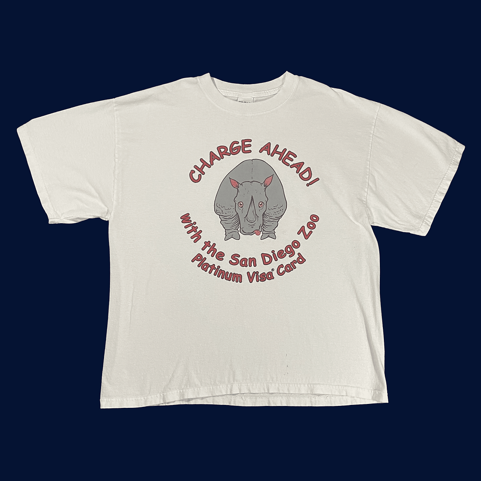 San Diego Zoo Mens White Shirt With Rhino Front, On Blue Background