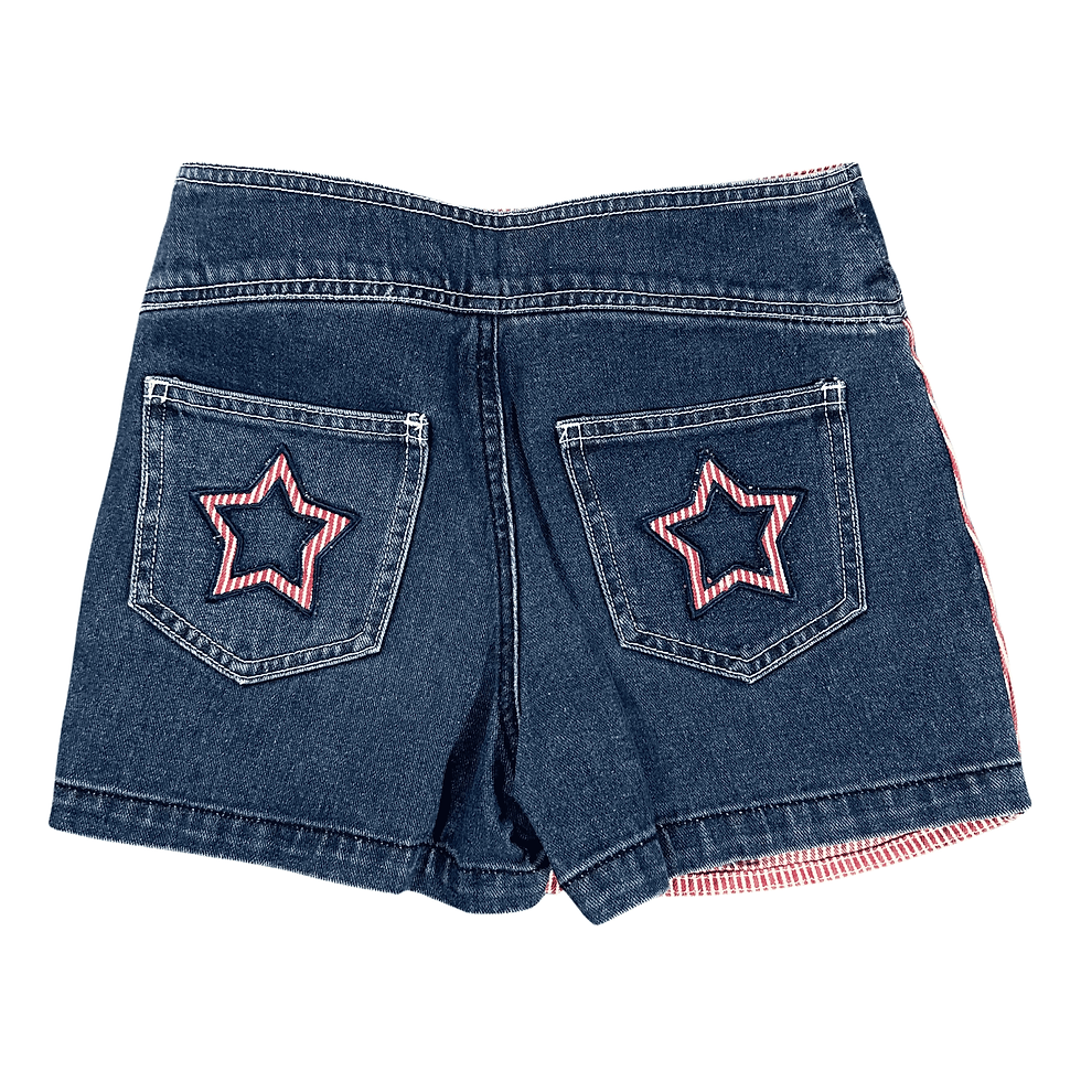 Girl's Youth Medium Denim Half Skort With Red White & Blue Striped Front, Back View