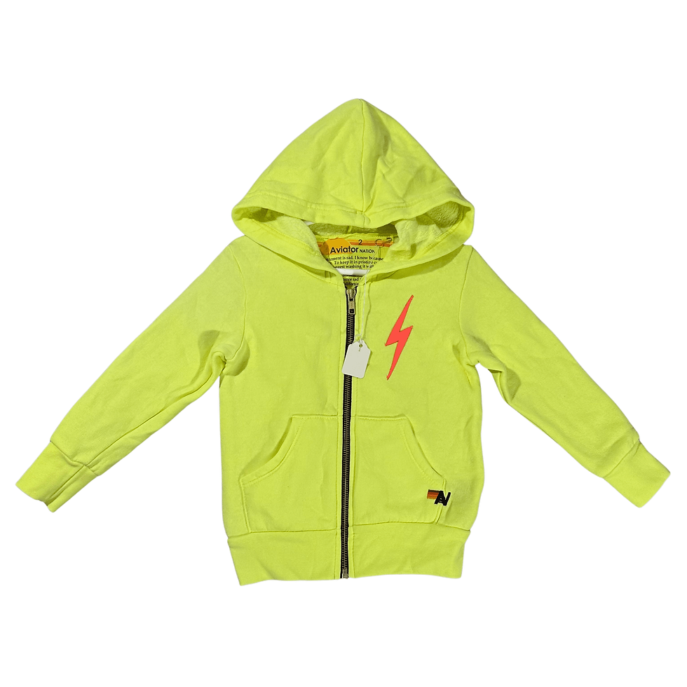 Aviator Nation Girl's Size 2 Neon Yellow Zip Up Cotton Poly Hoodie Front View