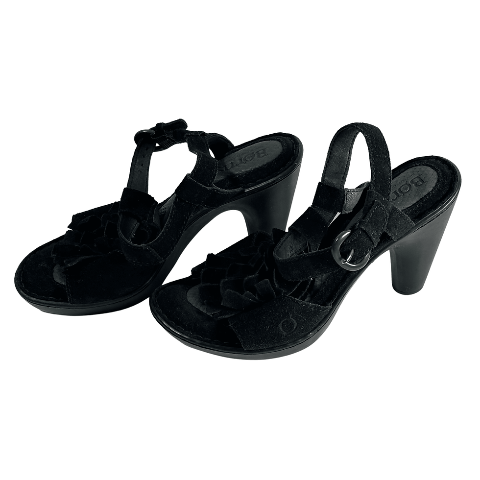 Born Women's Size 6 (EU 36.5) Black Suede Sandal Heel Shoes Side View
