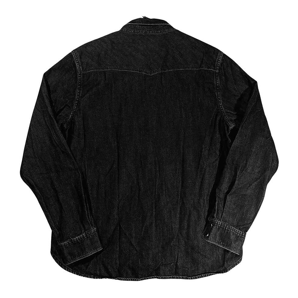 Lucky Brand Los Angeles Men's Large Black Denim Snap Up Collared Shirt With Front Pockets Back View