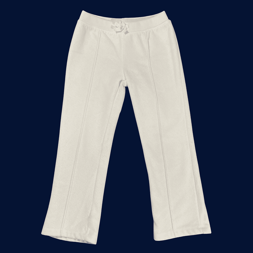 Front view of Old Navy 2005 Girls 5T white fleece pants with elastic tie waist.