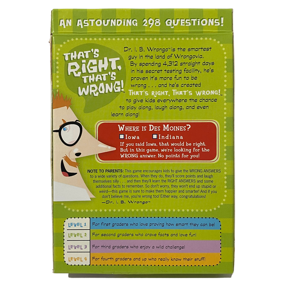 Simon & Schuster Little Simon 2007 "That’s Right, That’s Wrong!" Trivia Card Game Level 2 Set 1 Back View