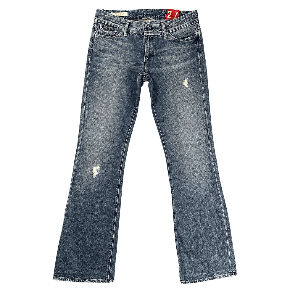 Double A Women's Size 27 Blue Lightly Distressed Low Rise Boot Cut Jeans Front