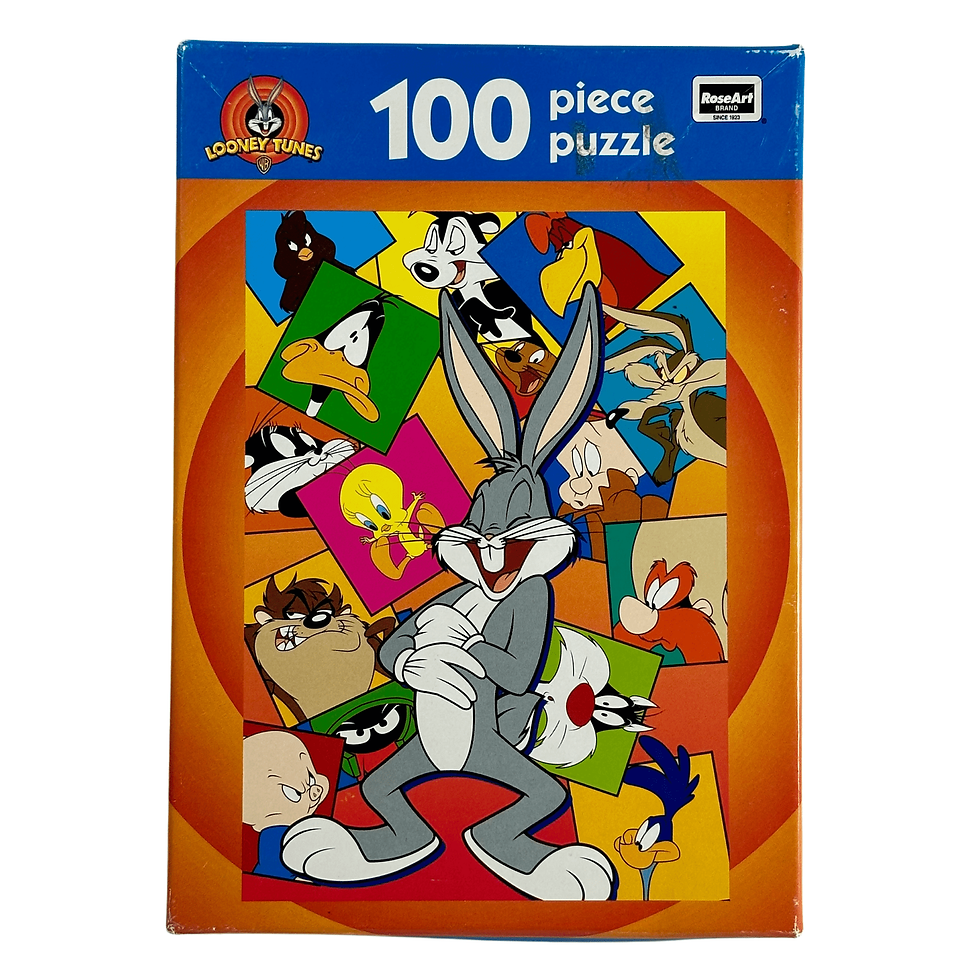 New RoseArt Warner Bros Vintage 2001 Looney Tunes 100 Piece 9 1/8 x 13 Inch Bugs Laughing Jigsaw Puzzle Front View