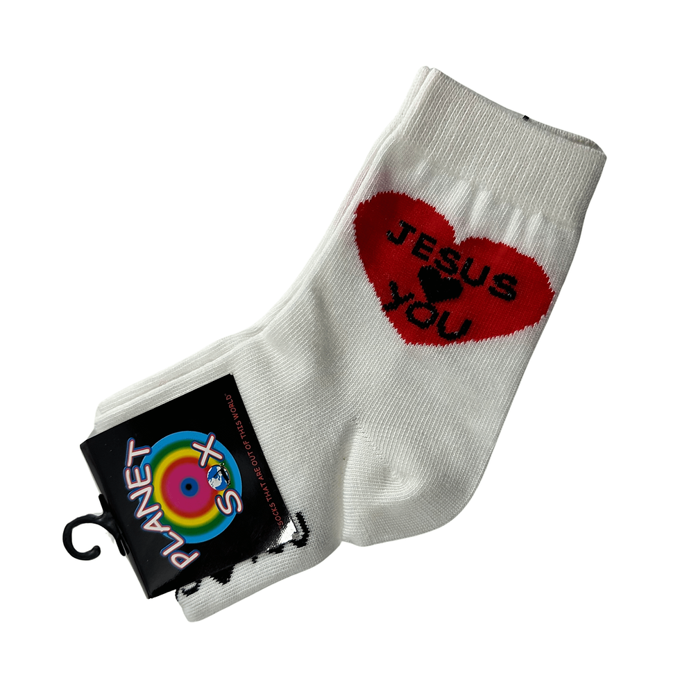 Planet Sox Women's Size 9 - 11 White "Jesus Loves You" Socks 1 Pair Front View