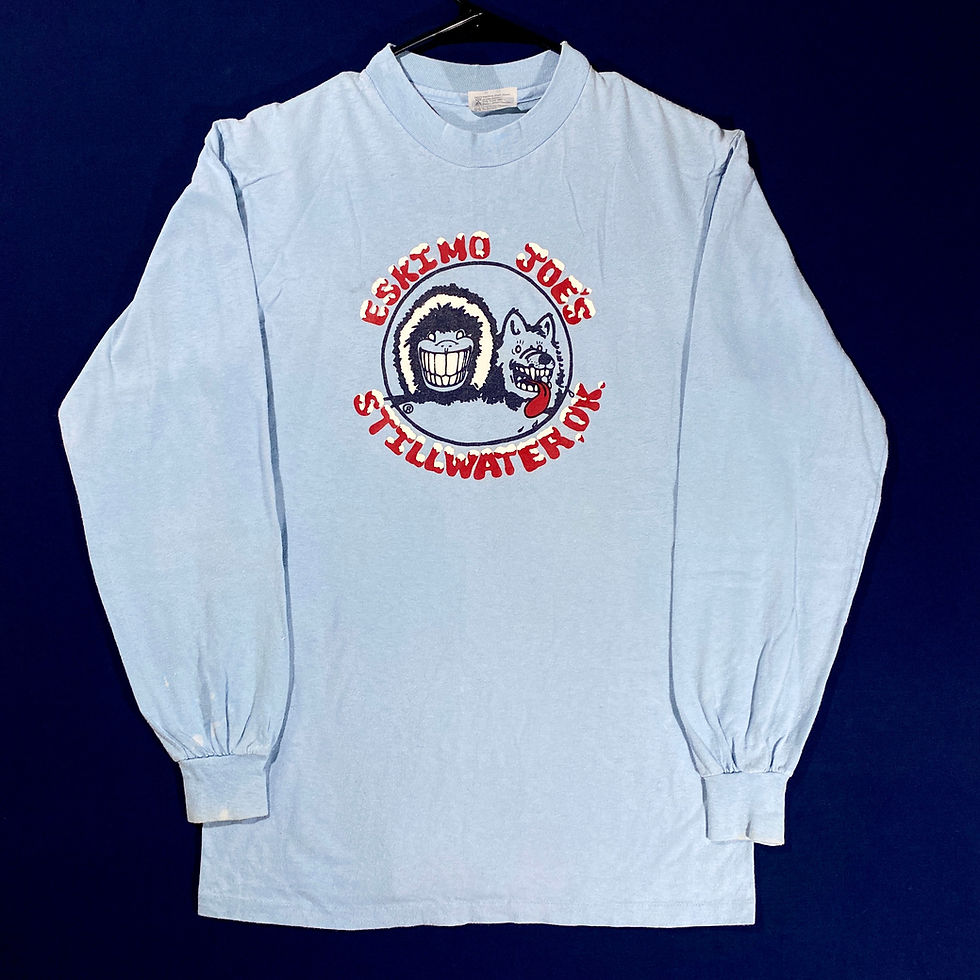 Hanes Beefy-T Eskimo Joe’s Stillwater Oklahoma Women's Juniors Medium Light Blue Long Sleeve Tee Shirt Front