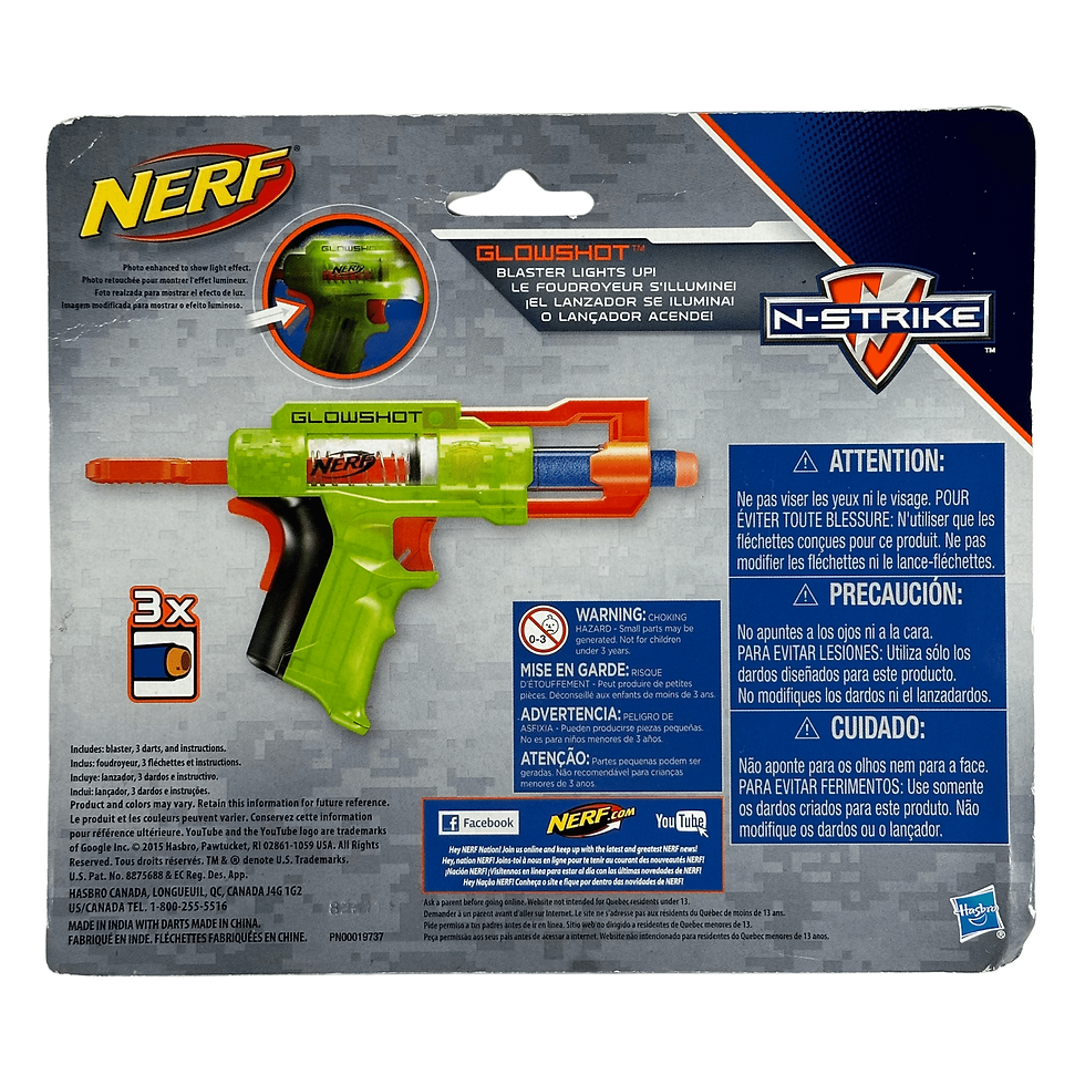 Hasbro 2015 Nerf N-Strike Glow Shot Light Up Blaster With 3 Included Darts Back View