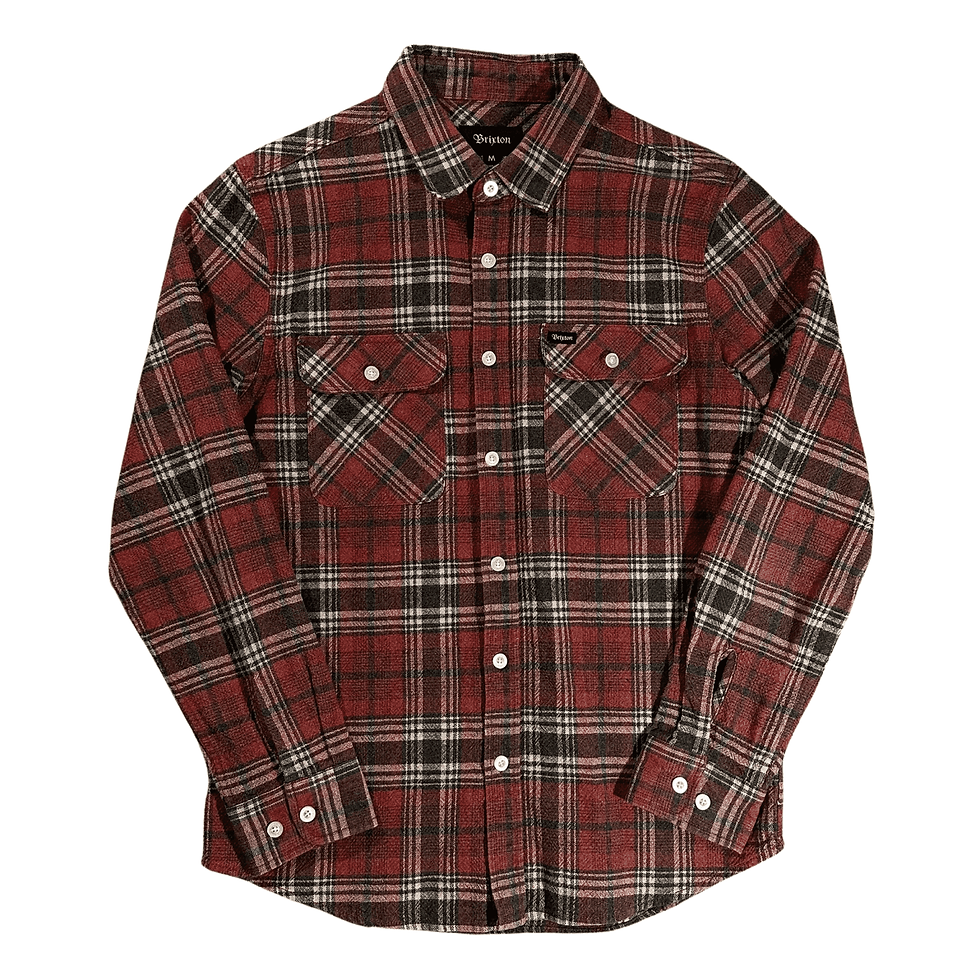 Brixton Men's Medium Red And Black Plaid Heavyweight Button Up Shirt Front View