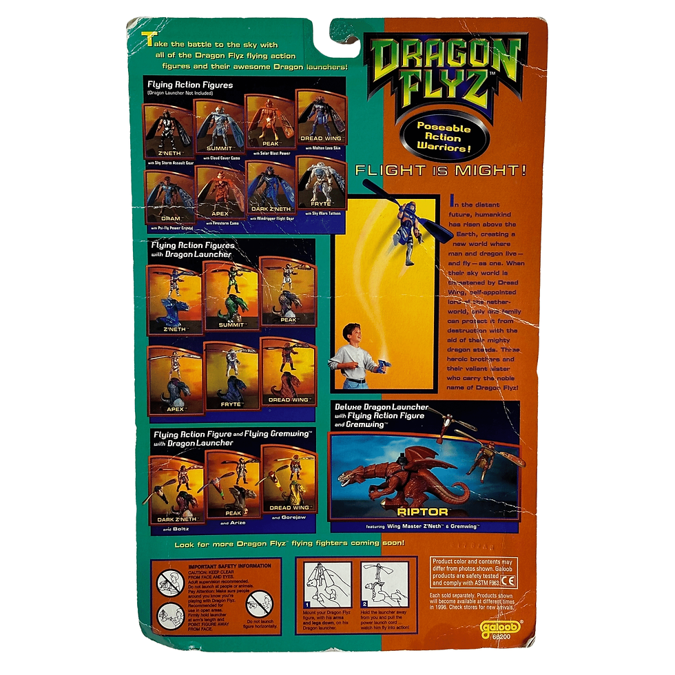 New Galoob 1996 Dragon Flyz " Dread Wing" 5.5 Inch Tall Posable Action Figure Back View