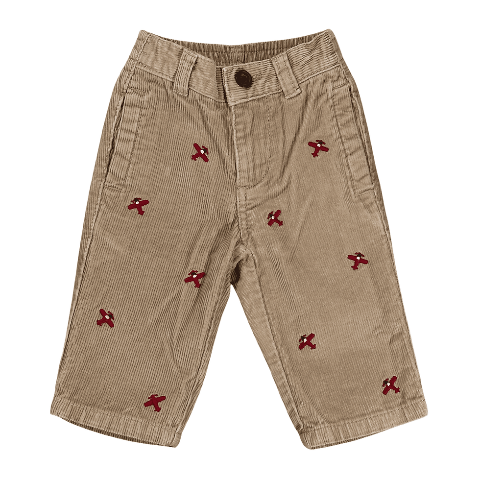 New Gymboree Ace Pilot 2012 Baby Boy's 3-6 Months Brown Embroidered Corduroy Pants, Front View