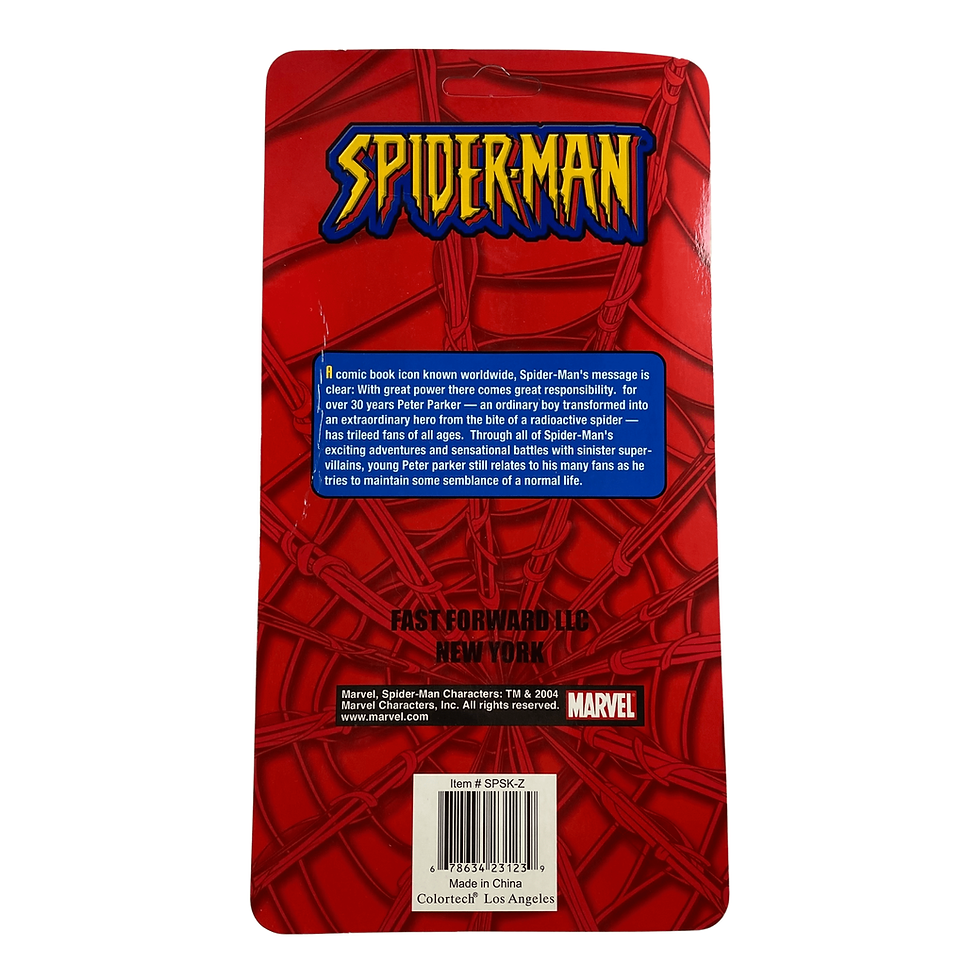 Image of the back of a Marvel Vintage 2004 Spider-Man 5 Piece Stationery Kit with Spider-Man graphics and a description.