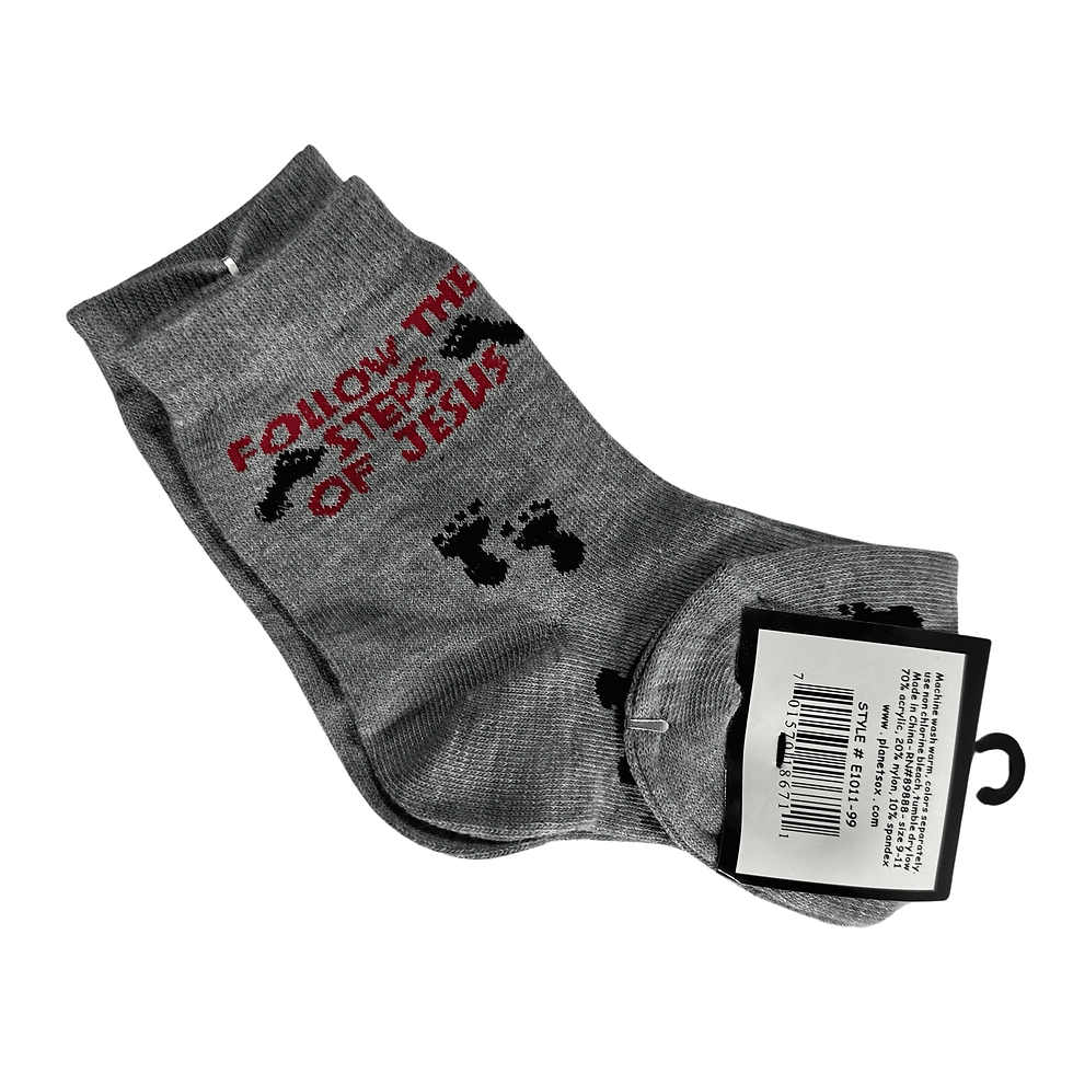 Planet Sox Women's Size 9 - 11 Gray "Follow The Steps Of Jesus" Socks 1 Pair Back View