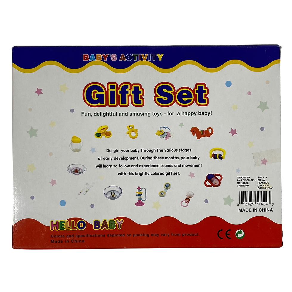 Vintage Hello Baby 3 Piece Baby's Activity Gift Set With Horse, Bear, And Phone Rattle And Grip Toys Back View