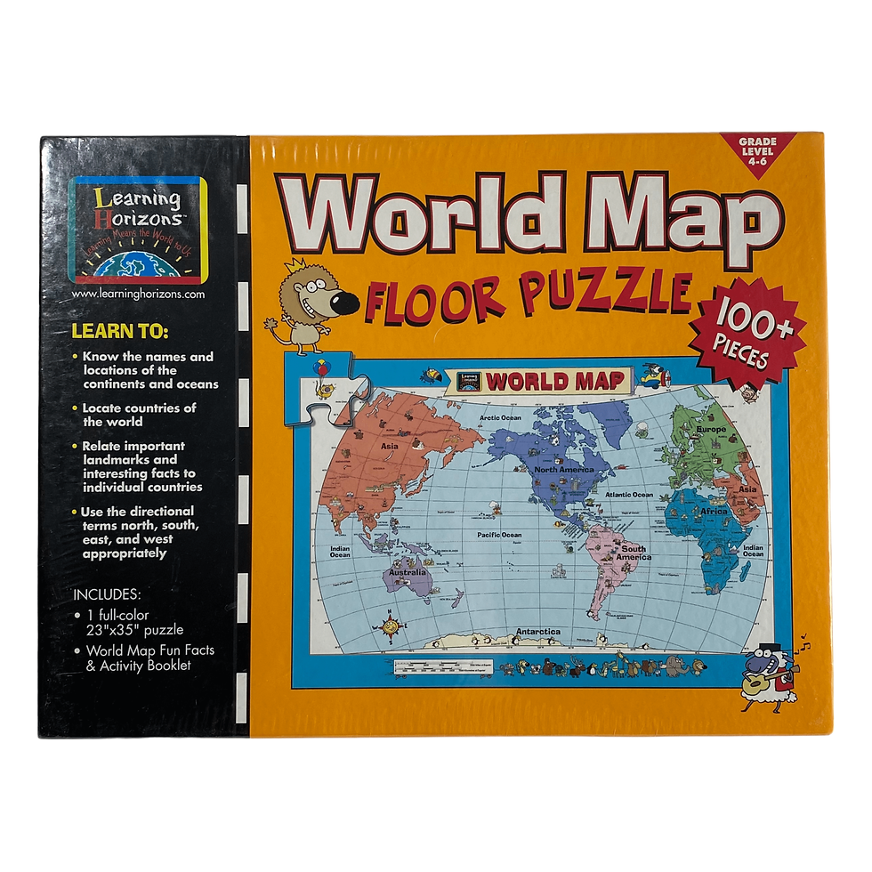 New Learning Horizons World Map 100 Pieces 23 x 35 Inch Floor Puzzle With Activity Book Front View