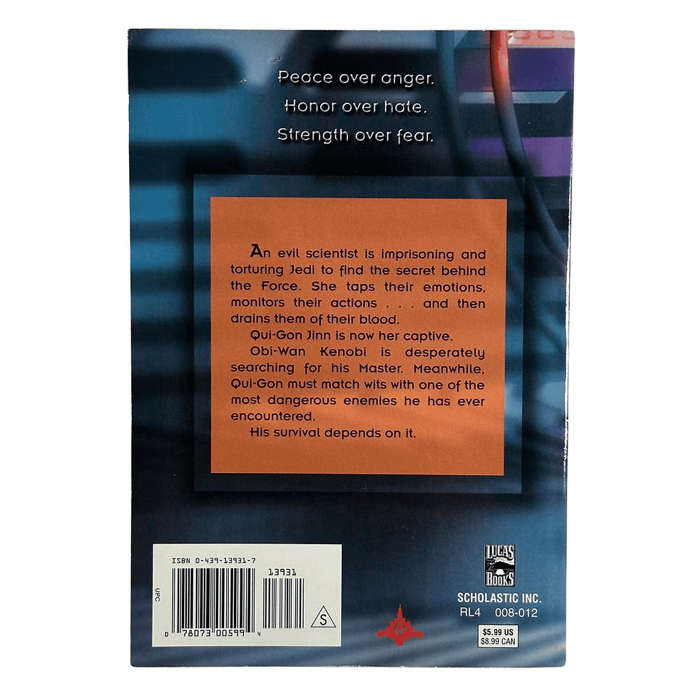 New Scholastic 2001 Star Wars: Jedi Apprentice Book #12 'The Evil Experiment' By Jude Watson, Back View