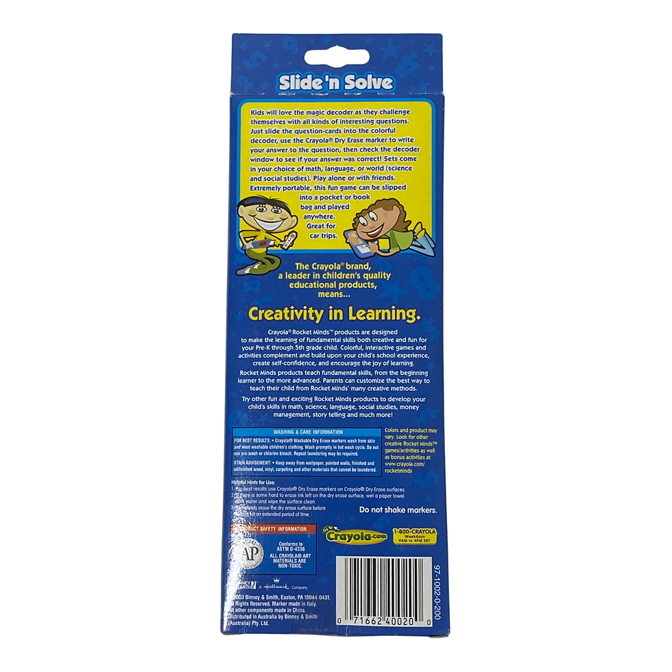 New Crayola Vintage 2003 Rocket Minds Slide ‘n Solve Language Flash Cards For Grades 1 - 3 Back View