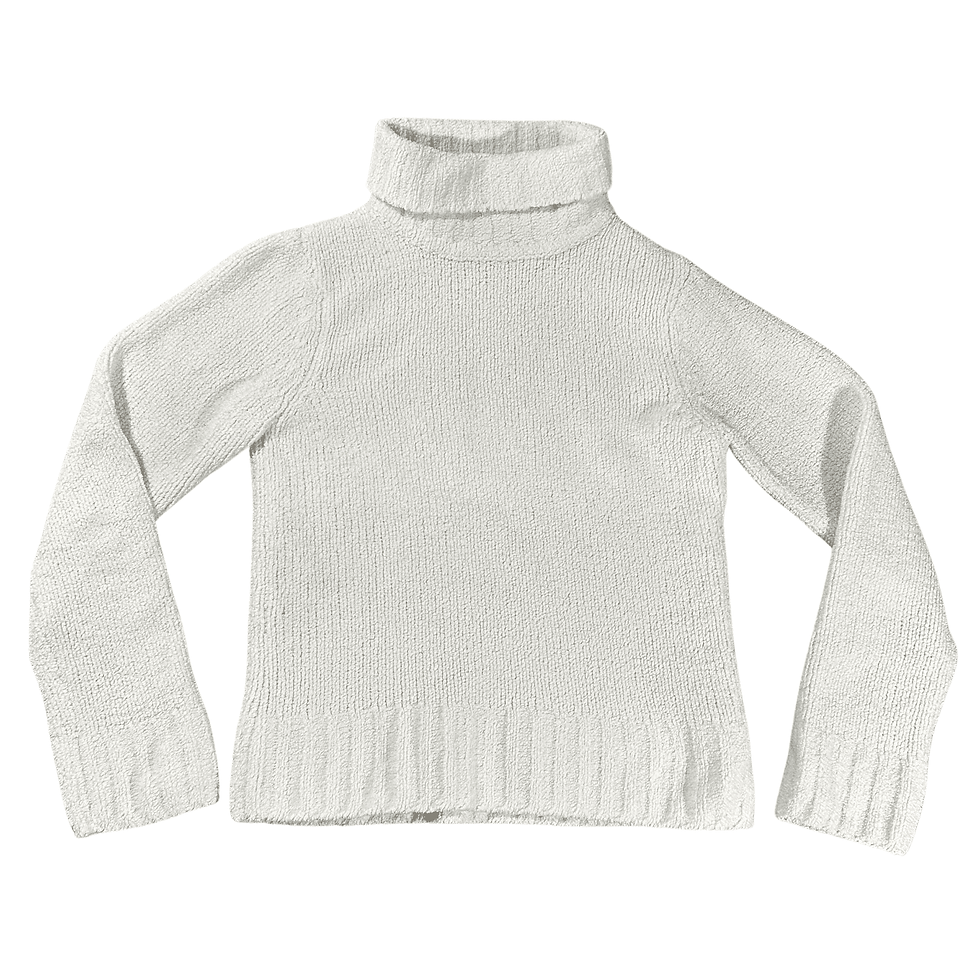 Front view of a Greendog Girl's Medium (10-12) white fleece pullover turtleneck sweater.
