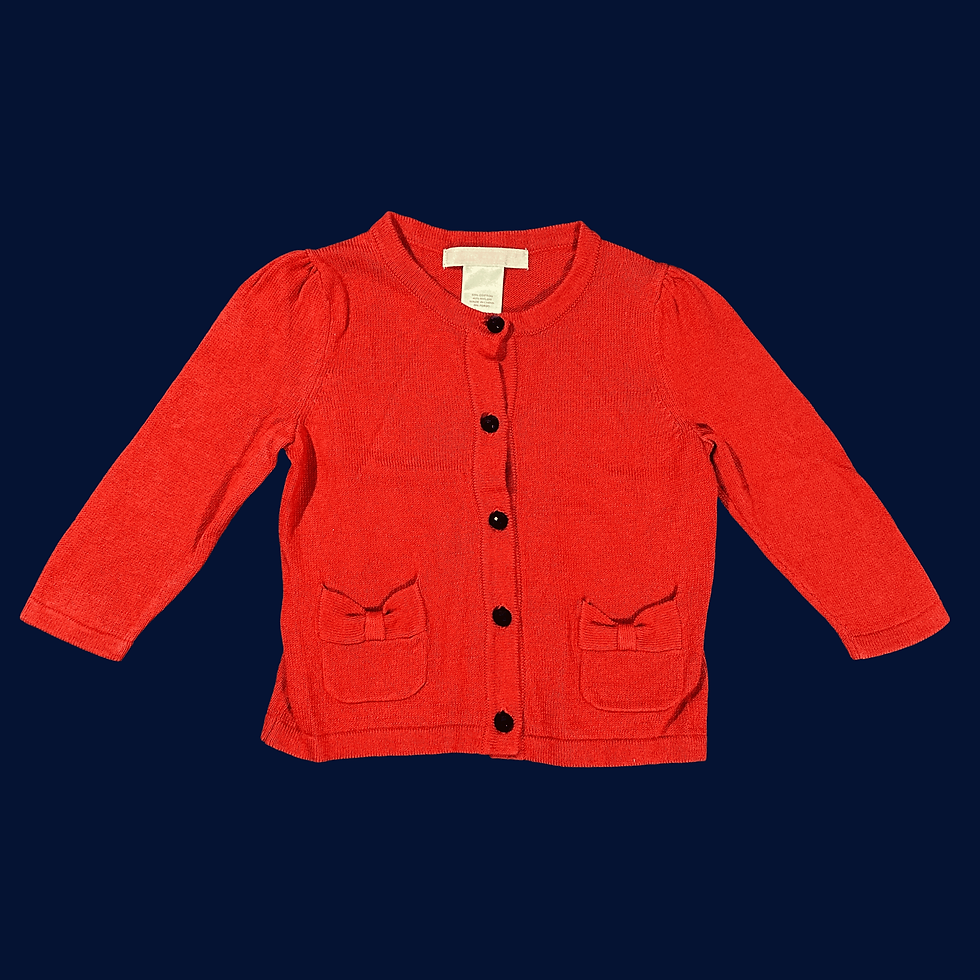 Janie And Jack Classic Chic 2011 Baby Girl's Size 3 - 6 Months Red Bow Pocket Cardigan Front View